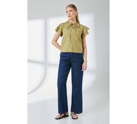 Debenhams Bubble Hem Flute Sleeve Top In Olive olive 20