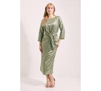 Debenhams Buckle Detail Twist Front Satin Jacquard Midi Dress In Olive olive
