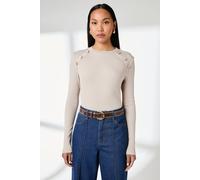 Debenhams Button Detail Rib Top In Oatmeal oatmeal 18