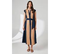 Debenhams Camel Colour Block Notch Neck Tie Waist Midi Dress camel 12