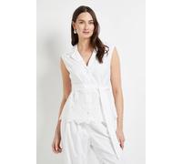 Debenhams Collared Belted Broderie Top In White white