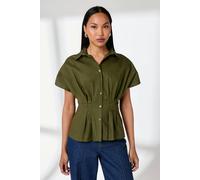 Debenhams Collared Pleat Detail Short Sleeve Shirt In Khaki khaki 16