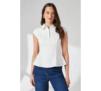Principles Women's Ivory Collared Ponte Peplum Shirt | Size: 16 Principles Ivory 16