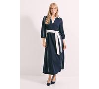 Debenhams Contrast Detail Belted Midi Dress In Navy navy