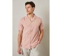 Debenhams Coral Pink Textured Revere Short Sleeve Shirt coral XL