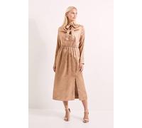 Debenhams Cowl Tie Neck Satin Jacquard Midi Dress In Camel camel