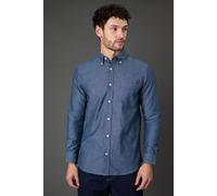 Debenhams Dark Blue Textured Chambray Long Sleeve Shirt blue XXXL