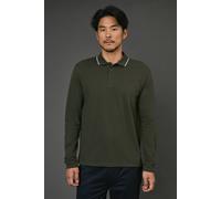 Debenhams Men's Dark Khaki Long Sleeve Pique Polo Shirt | Size: 2XL