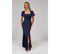 Debenhams Debut London By Coast Angel Sleeve Square Neckline Satin Bridesmaid Maxi Dress In Navy navy 10