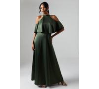 Debenhams Debut London By Coast Halterneck Cold Shoulder Satin Bridesmaid Maxi Dress In Olive olive 8