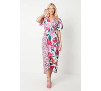 Debenhams Debut London By Coast Satin Peony Puff Sleeve Dress multi