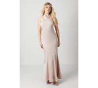 Debut London Women's by Coast Twist Halterneck Satin Bridesmaid Dress in Mink | Size: 14 Debut London Mink 14