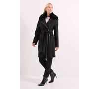 Debenhams Faux Fur Collar Belted Biker Coat In Black black 16