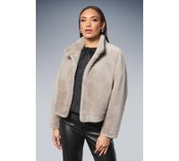 Principles Women's Faux Fur Wrap Neck Short Coat in Grey | Size: Large Principles Grey L