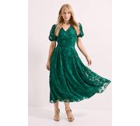 Principles Women's Floral Jacquard Puff Sleeve Midi Dress in Forest | Size: 10 Principles Forest 10