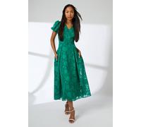 Debenhams Floral Jacquard Puff Sleeve Midi Dress In Green green 16