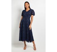 Principles Women's Floral Jacquard Puff Sleeve Midi Dress in Navy | Size: 10 Principles Navy 10