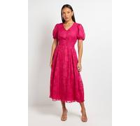Debenhams Floral Jacquard Puff Sleeve Midi Dress In Pink pink
