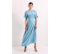 Debenhams Flutter Sleeve Pleat Detail Satin Midi Dress In Light Blue light blue 18