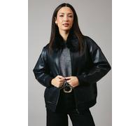 Debenhams Fur Collar Faux Leather Bomber In Black black 14