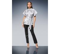 Debenhams Gathered Neck Tie Waist Satin Blouse In Silver silver