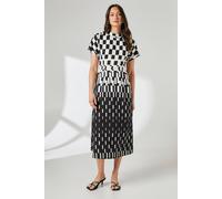 Debenhams Geo Print High Neck Detail Crepe Midi Dress In Mono mono 12