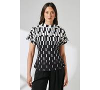 Debenhams Geo Print High Neck Detail Crepe Top In Mono mono 16