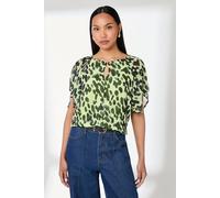 Debenhams Green Animal Print Hanky Hem Sleeve Blouse In Lime lime