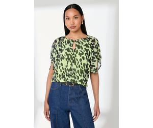 Debenhams Green Animal Print Hanky Hem Sleeve Blouse In Lime lime