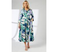 Debenhams Green Leaf Print Belted Shirt Dress In Navy navy 12