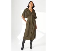 Debenhams Green Pleat Waist Detail Crepe Midi Dress In Khaki khaki 16