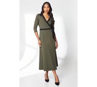 Debenhams Green Ponte Contrast Wrap Dress In Khaki khaki 12