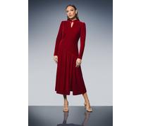 Debenhams High Neck Twist Keyhole Detail Velvet Midaxi Dress In Olive olive 12