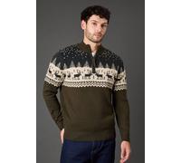 Debenhams Men's Khaki Half Zip Knitted Christmas Jumper | Size: 2XL