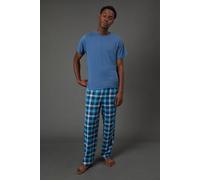 Debenhams Light Blue Short Sleeve Jersey Top With Check Trouser Set light blue M