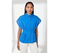 Debenhams Linen Blend Pleat Detail Shirt In Bright Blue bright blue 16