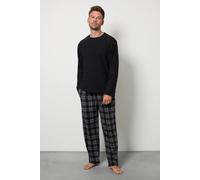 Debenhams Men's Black Fleece top With Check Pyjama Set | Size: Large