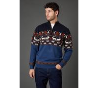 Debenhams Men's Blue Half Zip Knitted Christmas Jumper | Size: 2XL