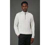 Debenhams Men's Chunky Cable Half Zip Knitted Jumper in Light Grey | Size: 2XL