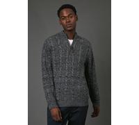 Debenhams Men's Chunky Cable Half Zip Knitted Jumper in Navy | Size: 2XL