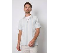 Debenhams Men's Light Blue Textured Stripes Revere Short Sleeve Shirt | Size: Large