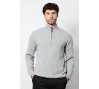 Debenhams Men's Light Grey Premium Pure Cotton Cable Half Zip Neck Jumper | Size: Medium