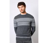 Debenhams Men's Mid Grey Placement Fairisle Crew Neck Jumper | Size: Small