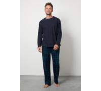 Debenhams Men's Navy Ribbed Fleece Long Sleeve Top & Check Fleece Pant Pyjamas Set | Size: Large