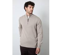 Debenhams Men's Oatmeal Premium Pure Cotton Half Zip Funnel Jumper | Size: Large