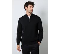 Debenhams Men's Premium Pure Cotton Half Zip Funnel Jumper in Black | Size: Large