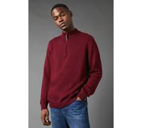 Maine Men's Premium Pure Cotton Half Zip Funnel Jumper in Burgundy | Size: Large Maine Burgundy L