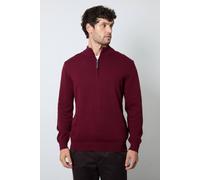 Debenhams Men's Premium Pure Cotton Half Zip Funnel Jumper in Burgundy | Size: Small