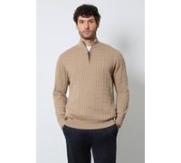 Debenhams Men's Taupe Premium Pure Cotton Cable Half Zip Neck Jumper | Size: 2XL