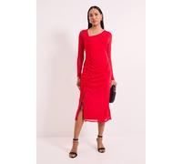 Debenhams Mesh Ruched Midi Dress In Crimson crimson